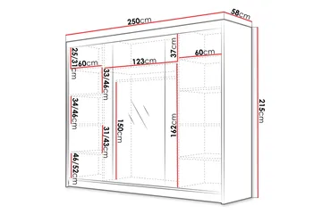 Cinerea Garderobe med Spejl 250x215 cm - Hvid/Sort - Opbevaring - Tøjopbevaring - Garderobeskabe