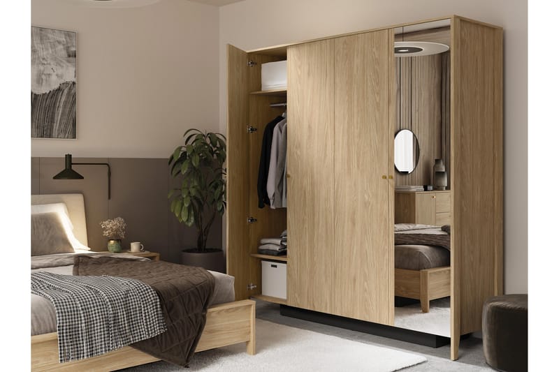 Cocorna Garderobe m. Spejl 201x216 cm - Beige - Opbevaring - Tøjopbevaring - Garderobeskabe