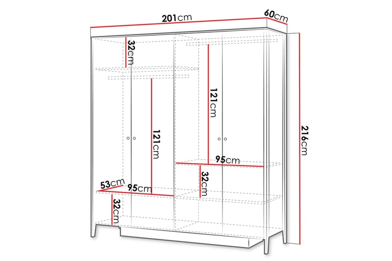 Cocorna Garderobe m. Spejl 201x216 cm - Beige - Opbevaring - Tøjopbevaring - Garderobeskabe