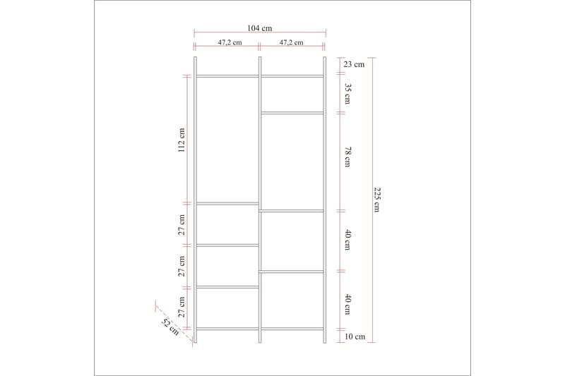 Collinner Garderobe 52x104 11 hylder - Natur - Opbevaring - Tøjopbevaring - Garderobeskabe