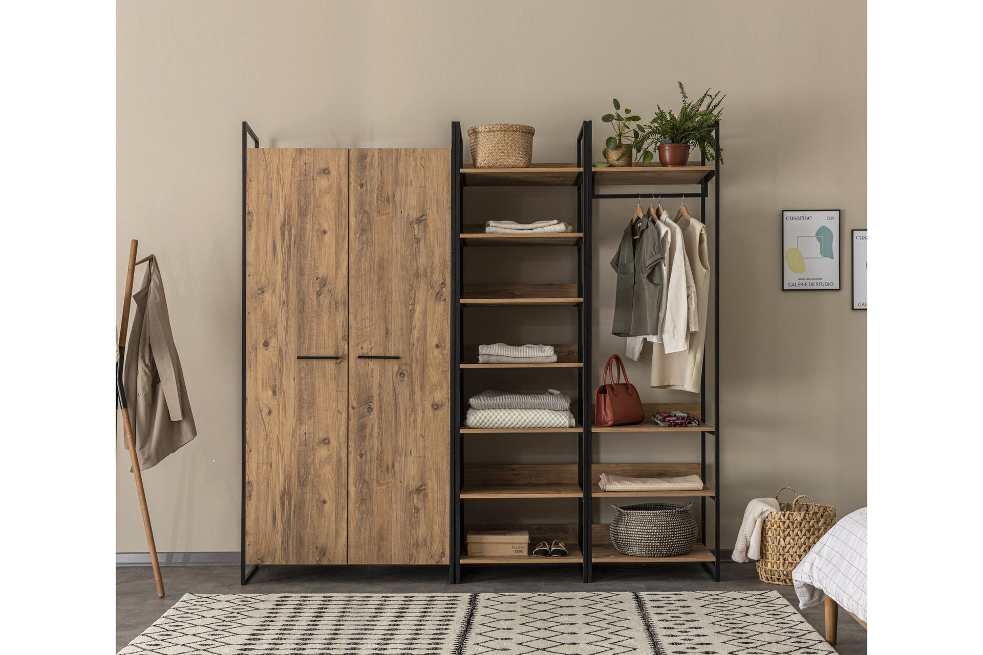 Collinner Garderobe 52x104 11 hylder - Natur - Opbevaring - Tøjopbevaring - Garderobeskabe