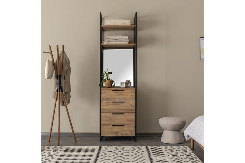 Collinner Garderobe 52x64 med spejl 4 skabe - Natur - Opbevaring - Tøjopbevaring - Garderobeskabe