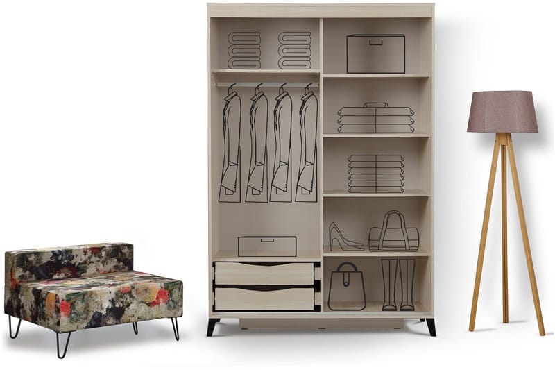 Comfortale Garderobeskab 120 cm i Træ med Glasdør - Beige - Opbevaring - Tøjopbevaring - Garderobeskabe