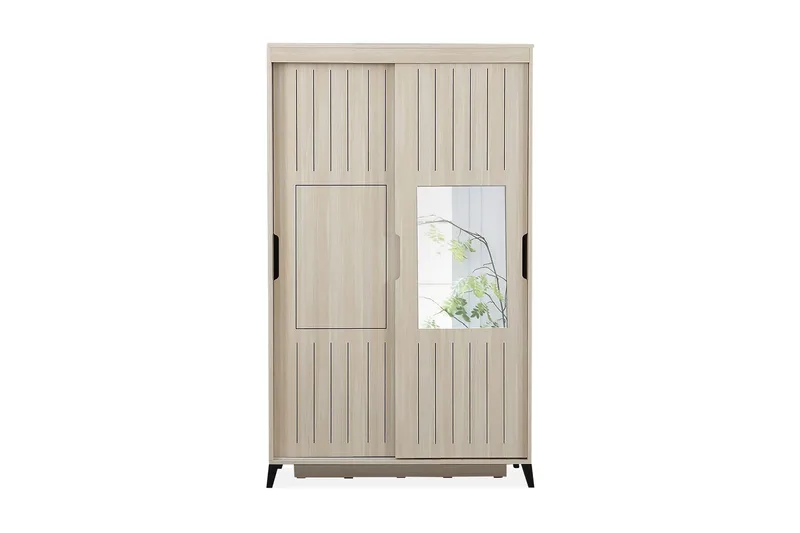 Comfortale Garderobeskab 120 cm i Træ med Glasdør, Beige