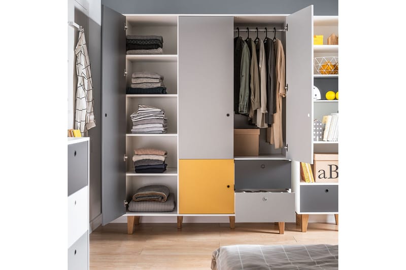 Concept Garderobe Hvid/Mørkegrå/Gul - VOX - Opbevaring - Tøjopbevaring - Garderobeskabe - Garderobeskab & klædeskab
