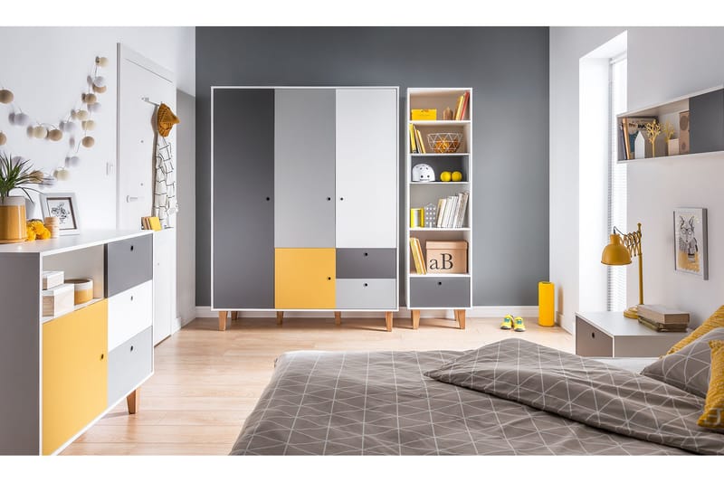 Concept Garderobe Hvid/Mørkegrå/Gul - VOX - Opbevaring - Tøjopbevaring - Garderobeskabe - Garderobeskab & klædeskab