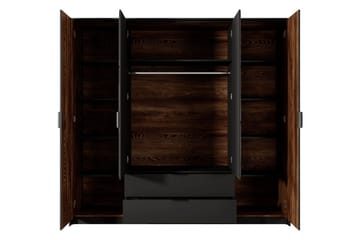 Coralina Garderobeskab Med Spejl 224x210 cm - Brun/Sort - Opbevaring - Tøjopbevaring - Garderobeskabe