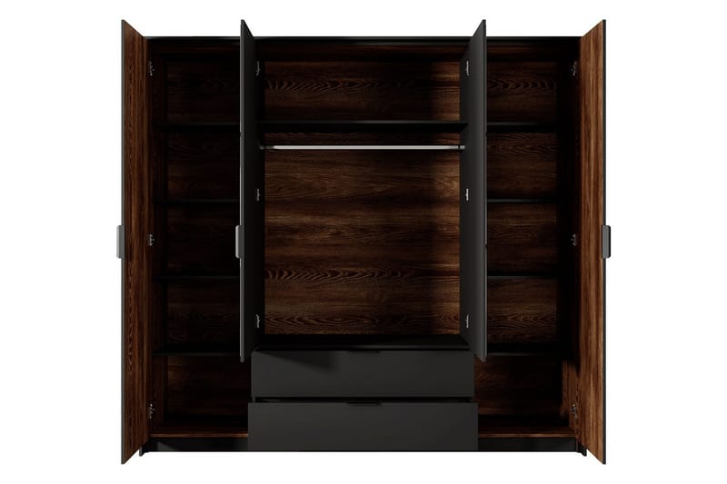 Coralina Garderobeskab Med Spejl 224x210 cm - Brun/Sort - Opbevaring - Tøjopbevaring - Garderobeskabe