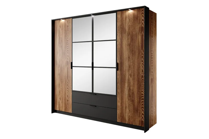 Coralina Garderobeskab Med Spejl 224x210 cm, Brun/Sort