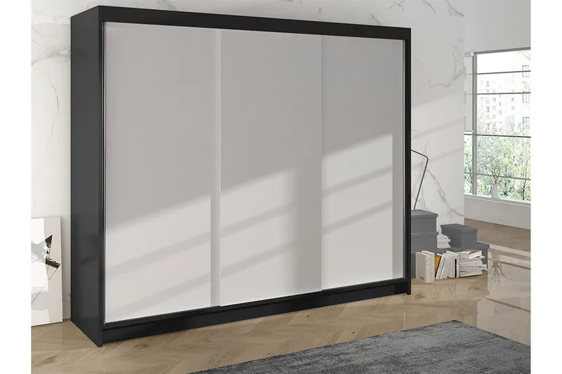 Cyria Garderobe 200x215 cm - Hvid/Sort - Opbevaring - Tøjopbevaring - Garderobeskabe