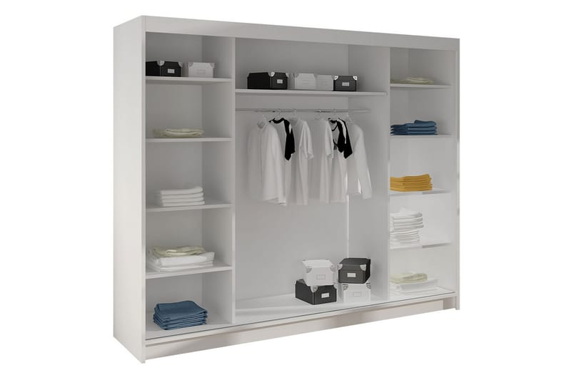 Cyria Garderobe med rummelig Opbevaring og Skydedøre med Spejl 200x215 cm - Beige - Opbevaring - Tøjopbevaring - Garderobeskabe
