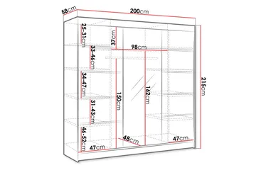 Cyria Garderobe med rummelig Opbevaring og Skydedøre med Spejl 200x215 cm - Brun/Hvid - Opbevaring - Tøjopbevaring - Garderobeskabe