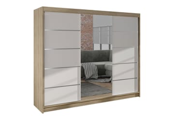Cyria Garderobe med rummelig Opbevaring og Skydedøre med Spejl 200x215 cm