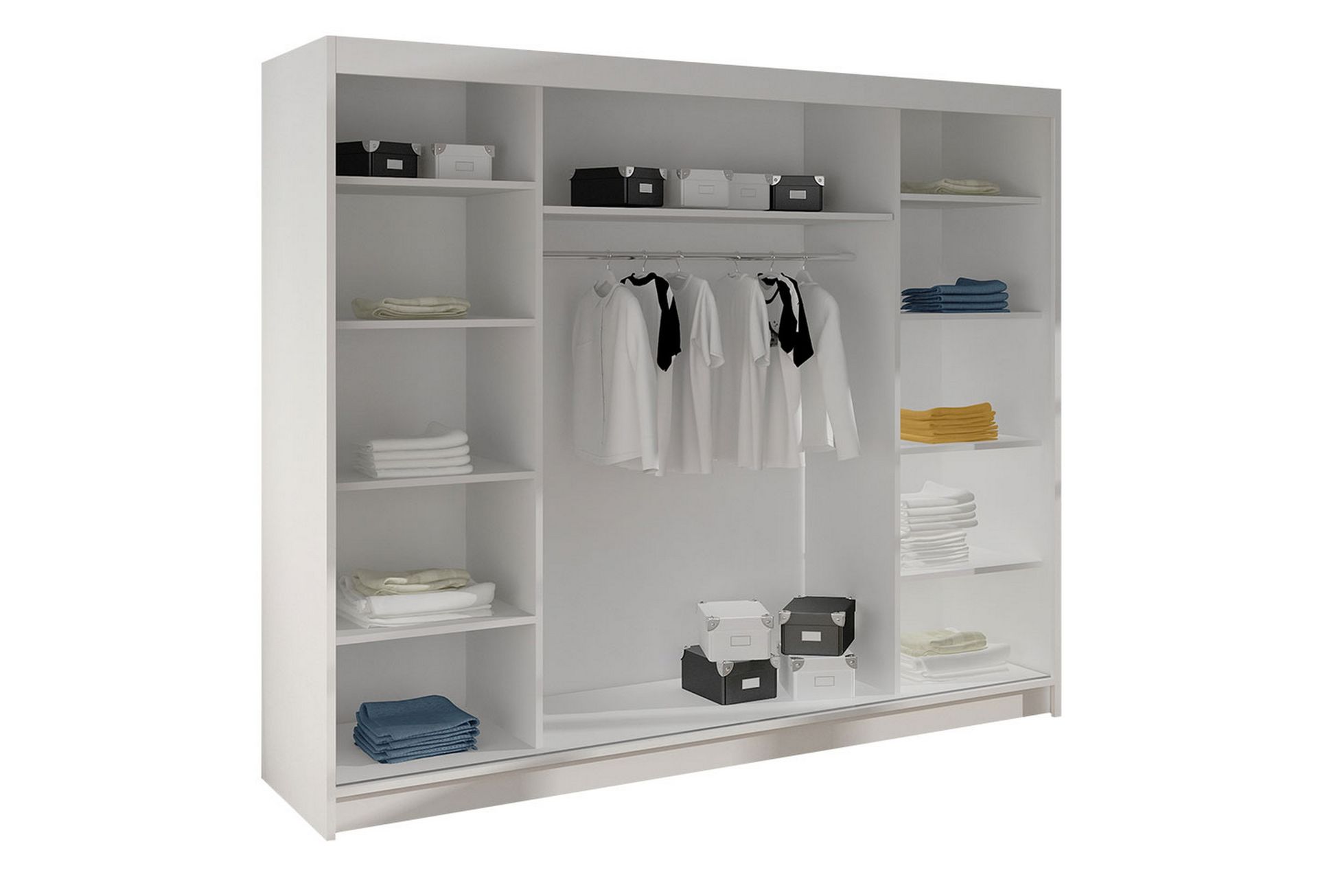 Cyria Garderobe med rummelig Opbevaring og Skydedøre med Spejl 200x215 cm - Sort/Hvid - Opbevaring - Tøjopbevaring - Garderobeskabe