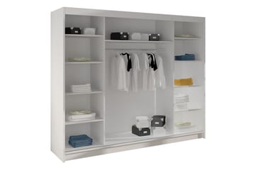 Cyria Garderobe med rummelig Opbevaring og Skydedøre med Spejl 200x215 cm - Sort/Hvid - Opbevaring - Tøjopbevaring - Garderobeskabe