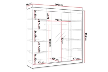 Cyria Garderobe med rummelig Opbevaring og Skydedøre med Spejl 200x215 cm - Sort/Hvid - Opbevaring - Tøjopbevaring - Garderobeskabe