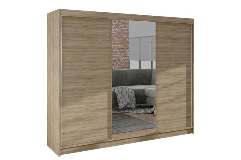 Cyria Garderobe med Speil 200x215 cm - Beige - Opbevaring - Tøjopbevaring - Garderobeskabe