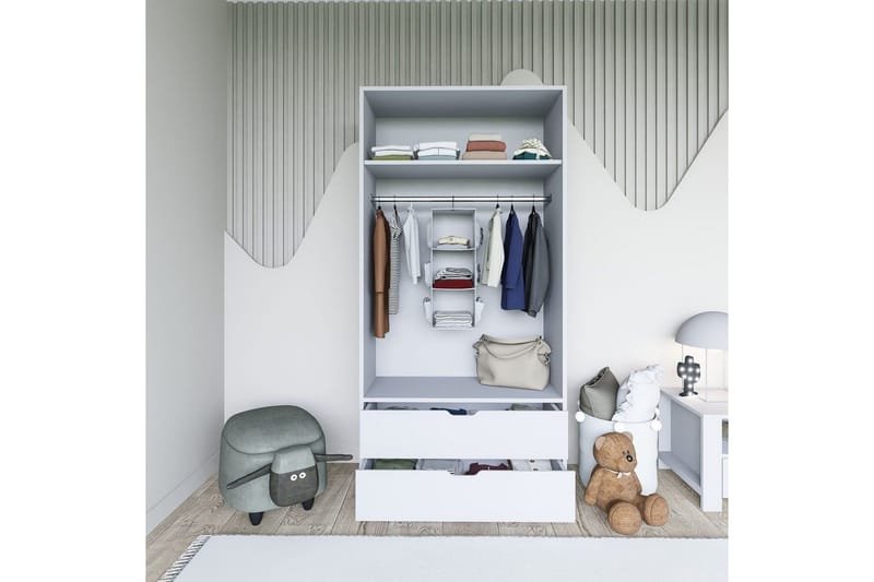 Dasina Garderobesskåp 90x183 cm - Hvid - Opbevaring - Tøjopbevaring - Garderobeskabe - Garderobeskab & klædeskab