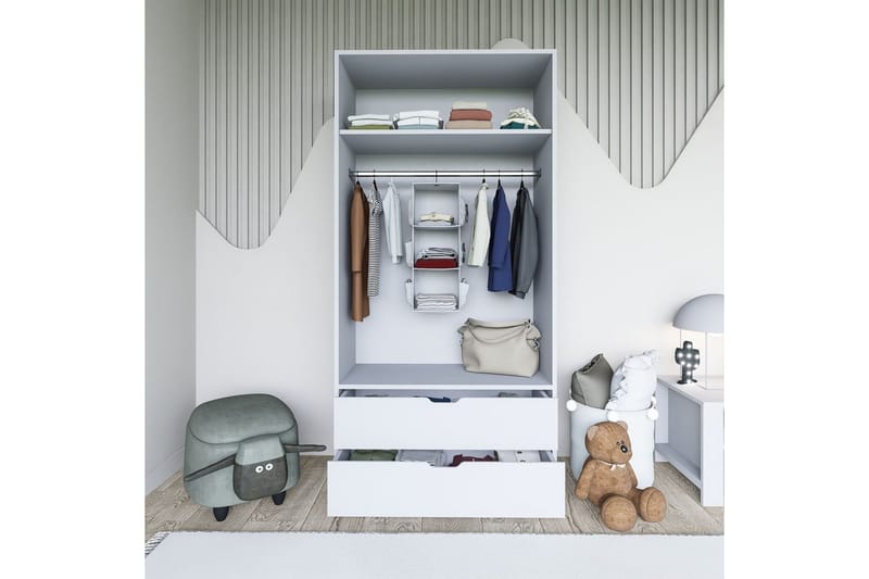 Dasina Garderobesskåp 90x183 cm - Hvid - Opbevaring - Tøjopbevaring - Garderobeskabe - Garderobeskab & klædeskab