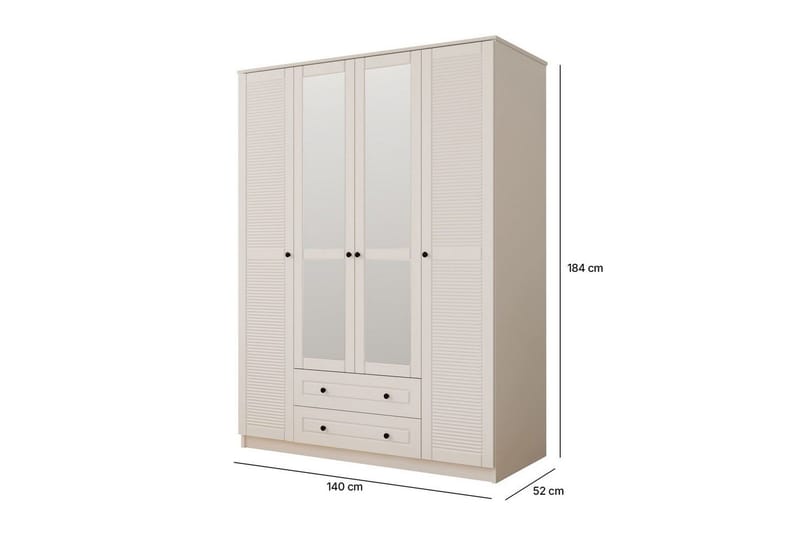 Denric Garderobesskåp 140x184 cm - Mat Hvid - Opbevaring - Tøjopbevaring - Garderobeskabe - Garderobeskab & klædeskab