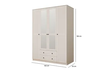 Denric Garderobesskåp 140x184 cm - Mat Hvid - Opbevaring - Tøjopbevaring - Garderobeskabe - Garderobeskab & klædeskab