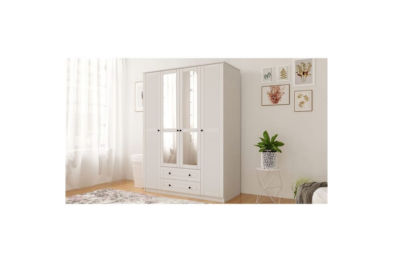 Denric Garderobesskåp 140x184 cm - Mat Hvid - Opbevaring - Tøjopbevaring - Garderobeskabe - Garderobeskab & klædeskab
