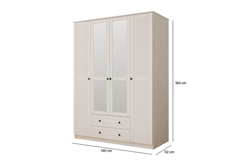 Denric Garderobesskåp 140x184 cm - Mat Hvid - Opbevaring - Tøjopbevaring - Garderobeskabe - Garderobeskab & klædeskab