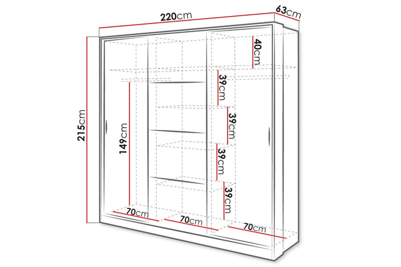 Dentro garderobe 220x63x215 cm - Hvid - Garderobeskabe - Garderobeskab & klædeskab