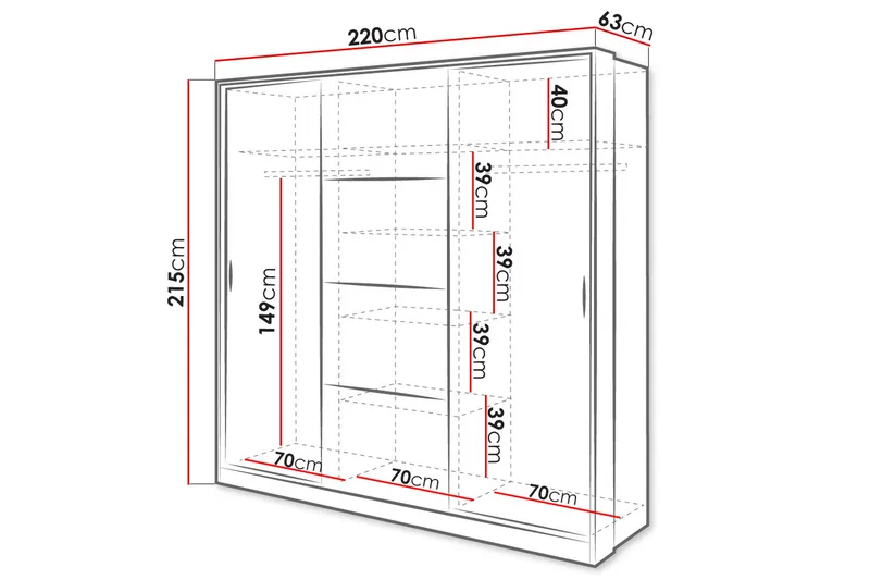 Dentro garderobe 220x63x215 cm - Hvid - Opbevaring - Tøjopbevaring - Garderobeskabe