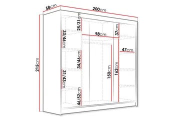 Dianna Garderobe 200x215 cm - Hvid/Sort - Opbevaring - Tøjopbevaring - Garderobeskabe