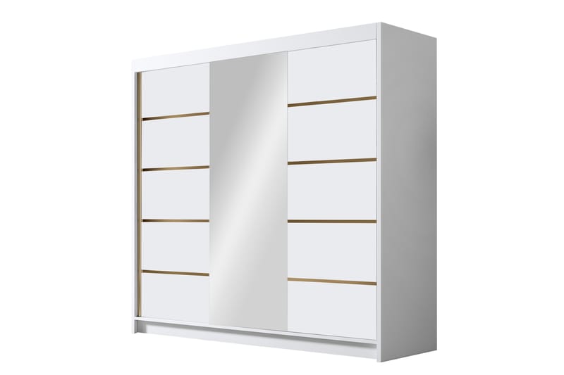 Dianna Garderobe med Spejl 200x215 cm - Hvid - Opbevaring - Tøjopbevaring - Garderobeskabe