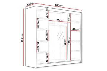 Dianna Garderobe med Spejl 200x215 cm - Sort/Hvid - Opbevaring - Tøjopbevaring - Garderobeskabe