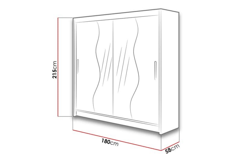 Douglas Garderobe 180x57x215 cm - Sort | Spejl | Led lys - Garderobeskabe