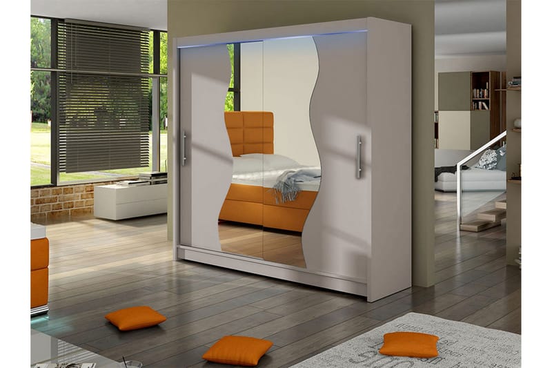 Dravon Garderobe Med Spejl 180x215 cm - Beige - Opbevaring - Tøjopbevaring - Garderobeskabe