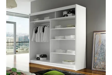Dravon Garderobe Med Spejl 180x215 cm - Beige - Opbevaring - Tøjopbevaring - Garderobeskabe