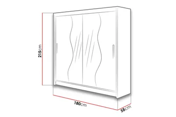 Dravon Garderobe med Spejl 180x215 cm - Hvid - Opbevaring - Tøjopbevaring - Garderobeskabe