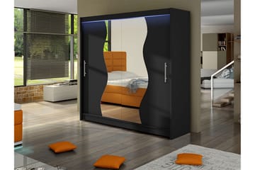 Dravon Garderobe Med Spejl 180x215 cm - Sort - Opbevaring - Tøjopbevaring - Garderobeskabe