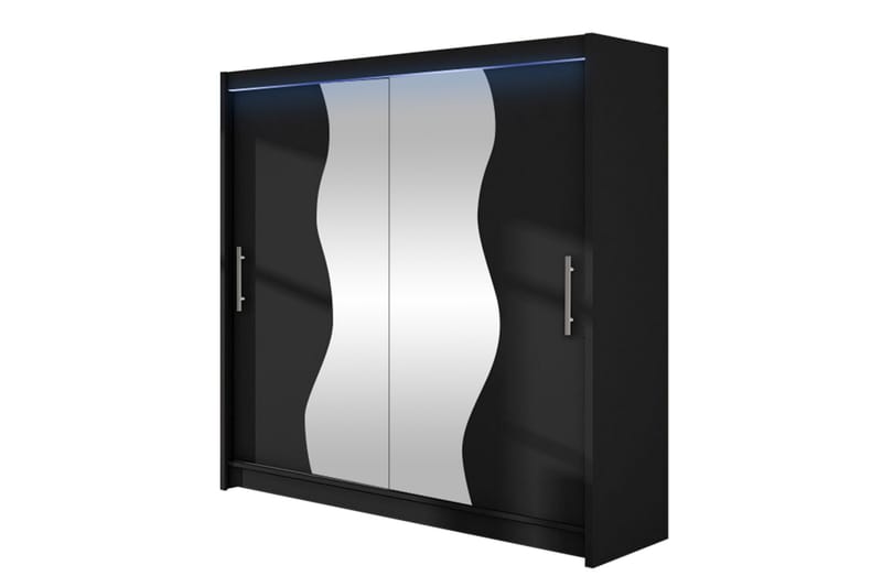 Dravon Garderobe Med Spejl 180x215 cm - Sort - Opbevaring - Tøjopbevaring - Garderobeskabe