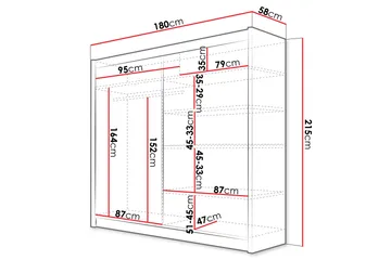 Dravon Garderobe Med Spejl 180x215 cm - Sort - Opbevaring - Tøjopbevaring - Garderobeskabe