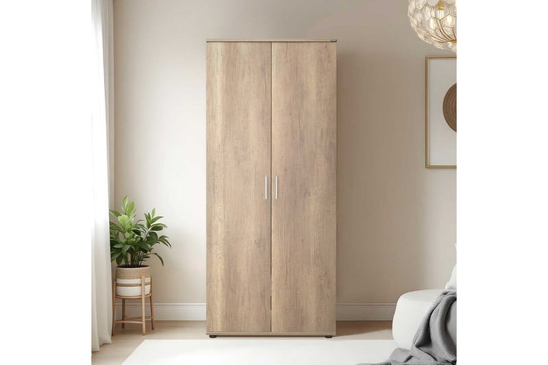 Drelmar Garderobeskab 80x187 cm - Lysebrun - Opbevaring - Tøjopbevaring - Garderobeskabe