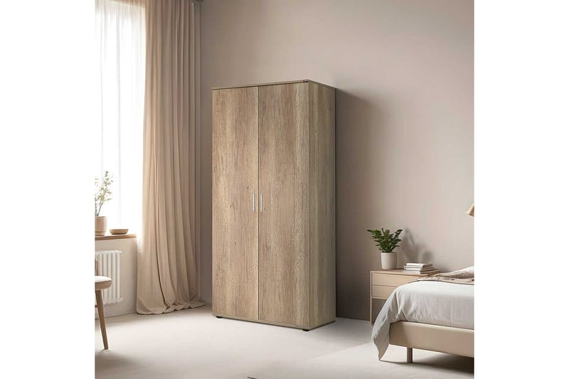 Drelmar Garderobeskab 80x187 cm - Lysebrun - Opbevaring - Tøjopbevaring - Garderobeskabe