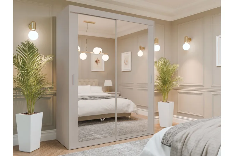 Duets Garderob med Spejl 160x205 cm - Beige - Opbevaring - Tøjopbevaring - Garderobeskabe