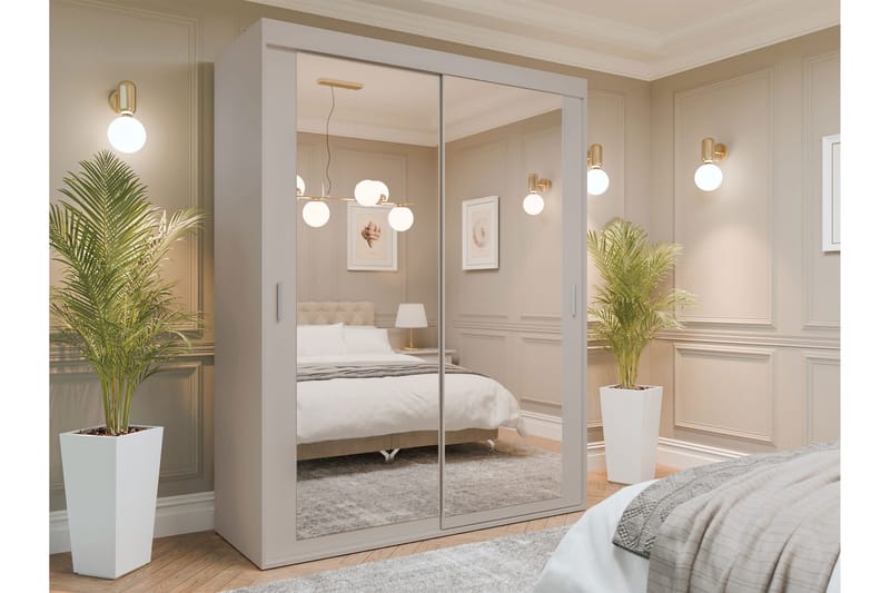 Duets Garderob med Spejl 160x205 cm - Beige - Opbevaring - Tøjopbevaring - Garderobeskabe