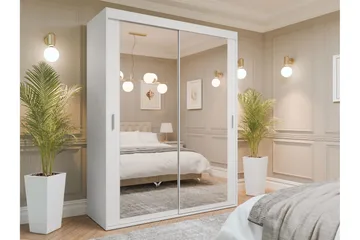 Duets Garderobe Med Spejl 160x205 cm - Hvid - Opbevaring - Tøjopbevaring - Garderobeskabe