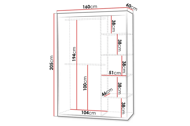 Duets Garderobe Med Spejl 160x205 cm - Hvid - Opbevaring - Tøjopbevaring - Garderobeskabe
