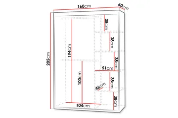 Duets Garderobe Med Spejl 160x205 cm - Hvid - Opbevaring - Tøjopbevaring - Garderobeskabe