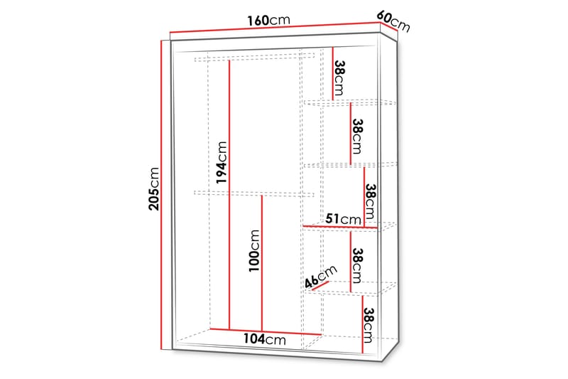 Duets Garderobe Med Spejl 160x205 cm - Sort - Opbevaring - Tøjopbevaring - Garderobeskabe