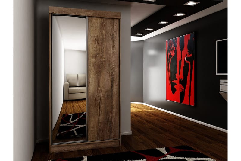 Dunkra Garderobe Med Spejl 100x200 cm - Beige - Opbevaring - Tøjopbevaring - Garderobeskabe