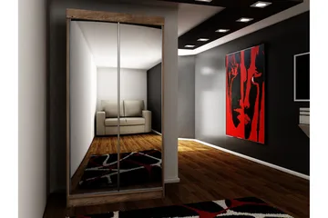 Dunkra Garderobe Med Spejl 100x200 cm - Brun - Opbevaring - Tøjopbevaring - Garderobeskabe