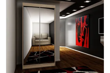 Dunkra Garderobe Med Spejl 100x200 cm - Brun - Opbevaring - Tøjopbevaring - Garderobeskabe